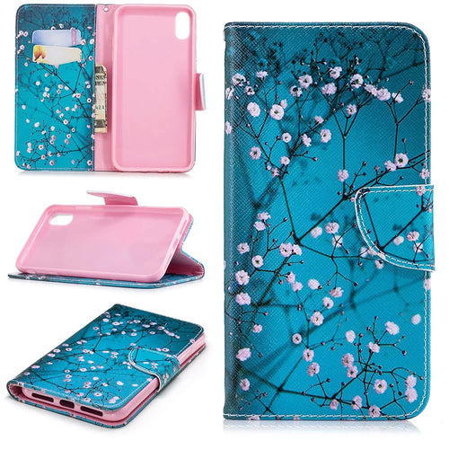 Pattern Printing PU Leather Wallet Stand Phone Cover Case for iPhone XS Max 6.5 inch - Tree with Flowers - 1