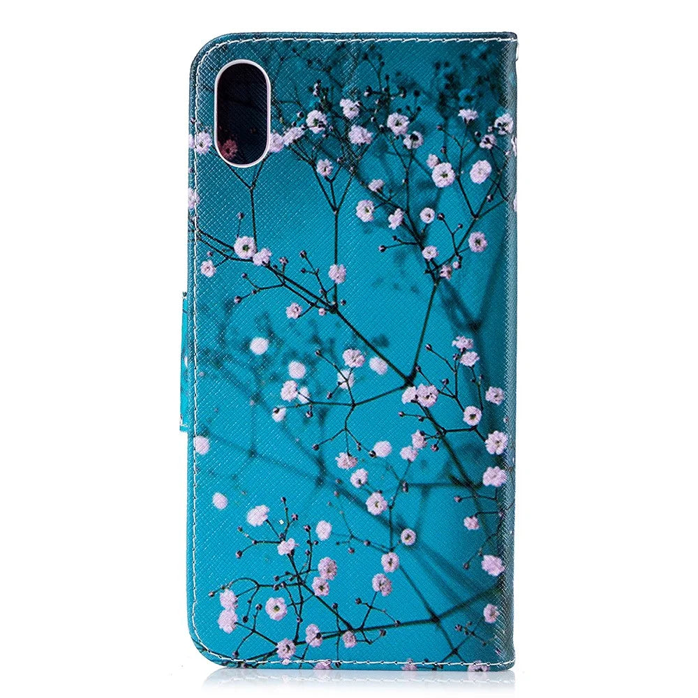 Pattern Printing PU Leather Wallet Stand Phone Cover Case for iPhone XS Max 6.5 inch - Tree with Flowers - 3
