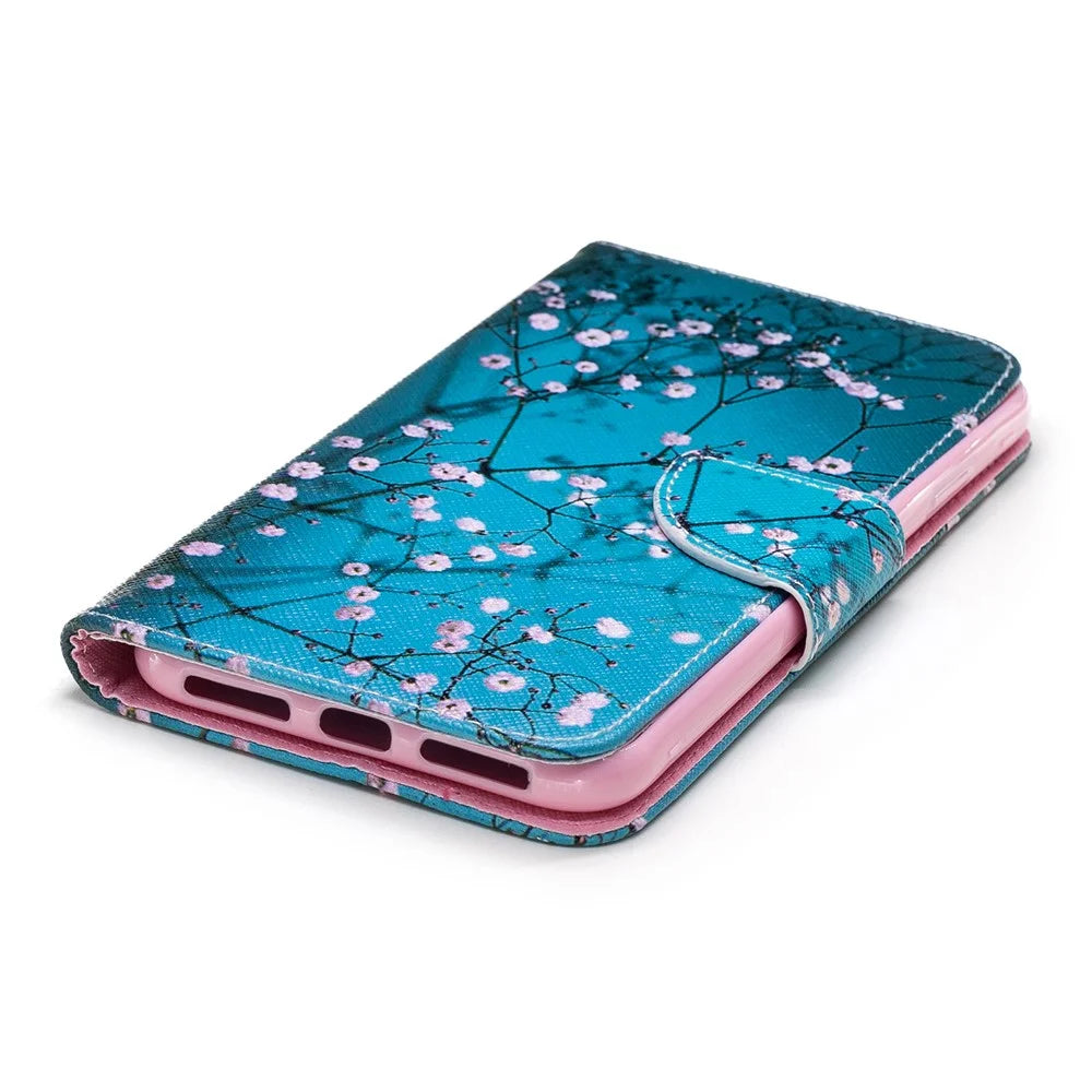 Pattern Printing PU Leather Wallet Stand Phone Cover Case for iPhone XS Max 6.5 inch - Tree with Flowers - 6