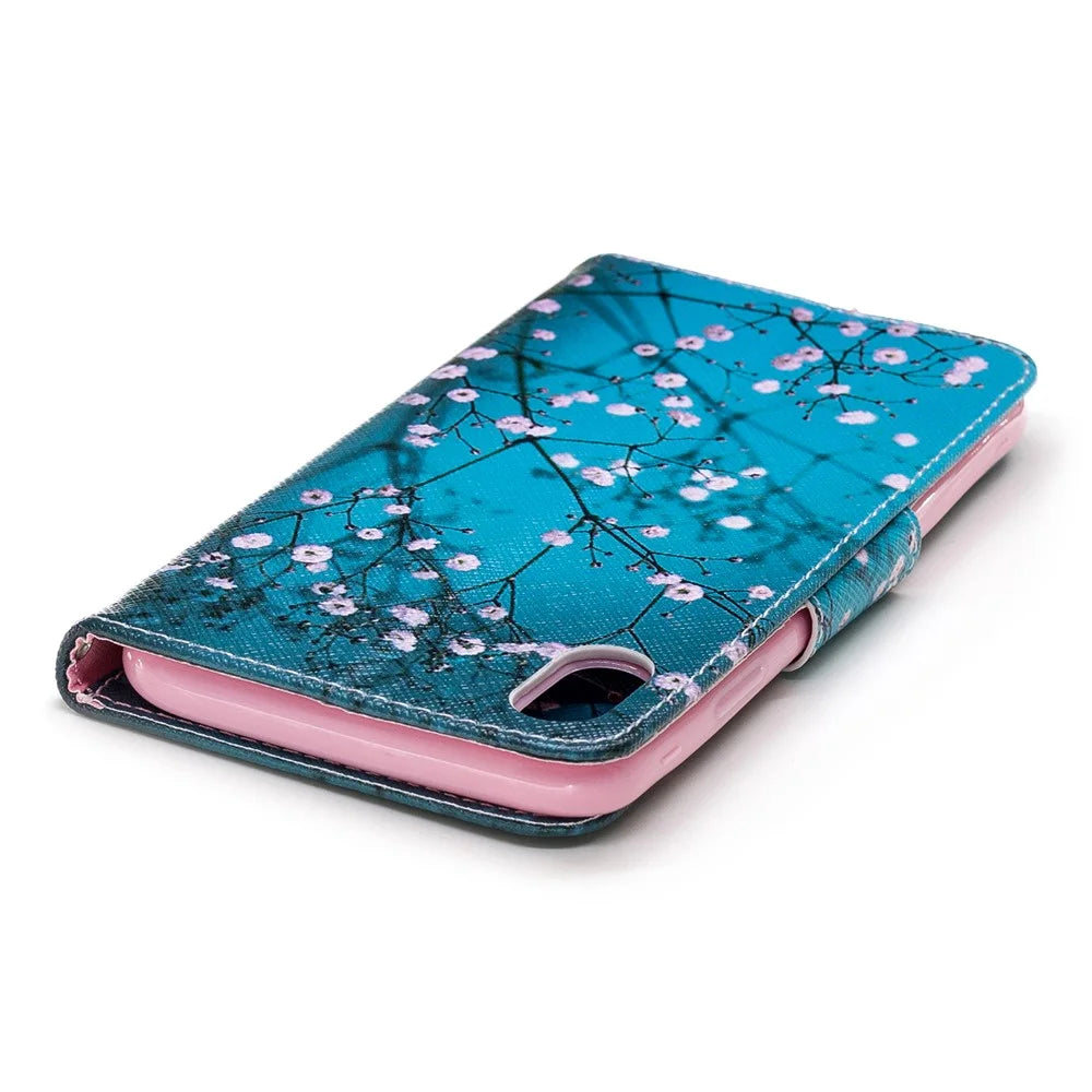 Pattern Printing PU Leather Wallet Stand Phone Cover Case for iPhone XS Max 6.5 inch - Tree with Flowers - 7