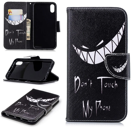 For iPhone XR 6.1 inch Pattern Printing PU Leather Protection Cell Phone Case - Don't Touch My Phone - 1