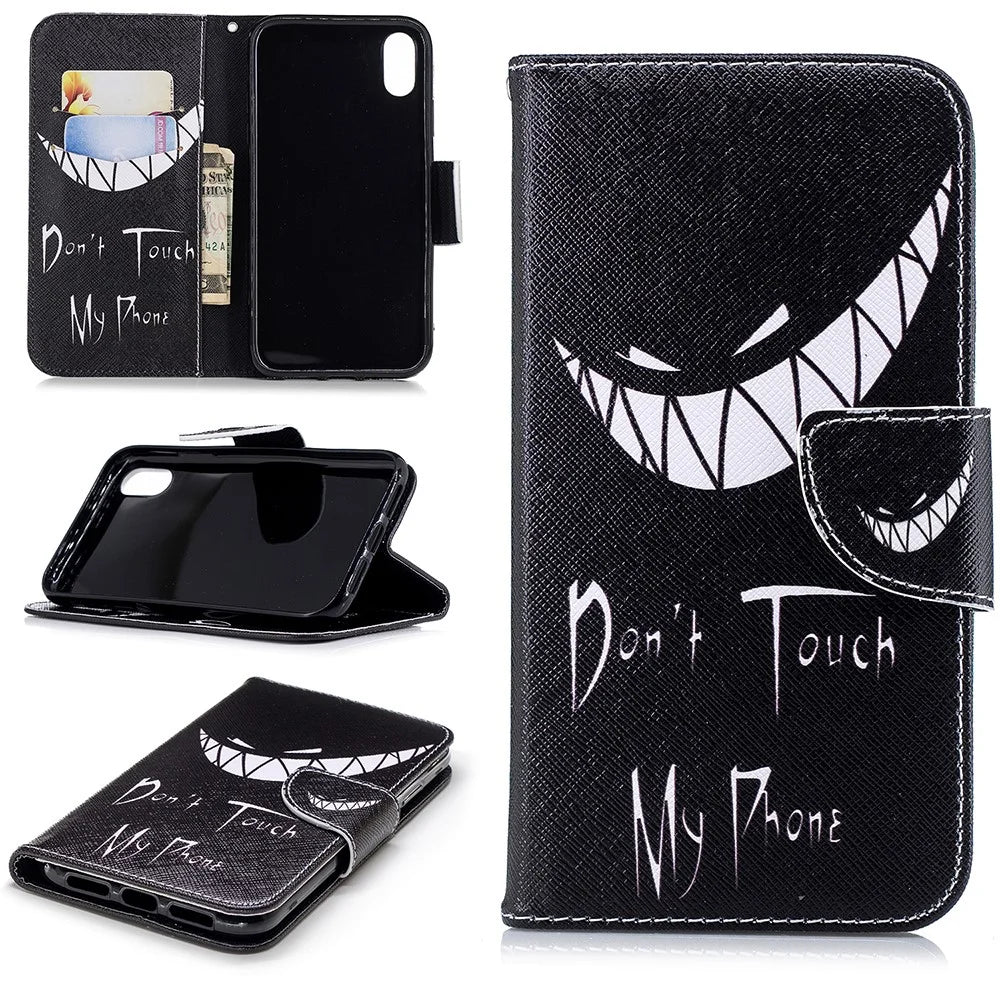 For iPhone XR 6.1 inch Pattern Printing PU Leather Protection Cell Phone Case - Don't Touch My Phone - 1