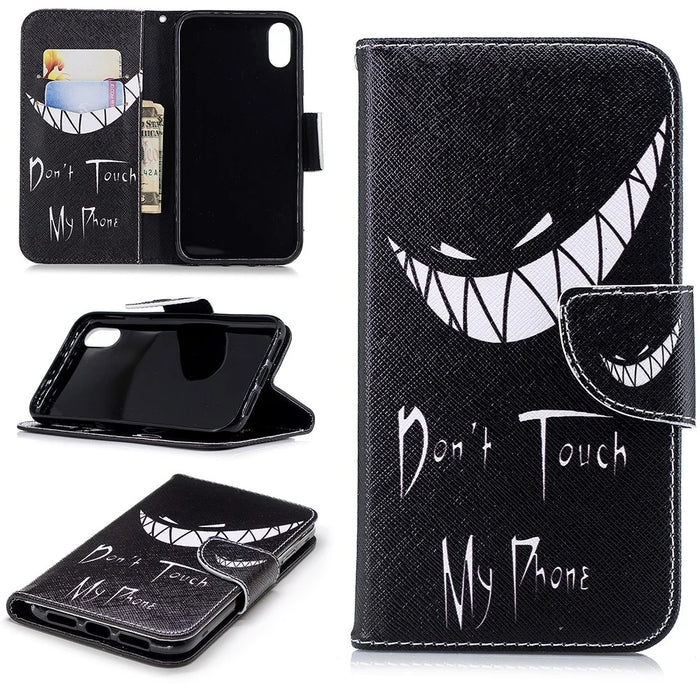 For iPhone XR 6.1 inch Pattern Printing PU Leather Protection Cell Phone Case - Don't Touch My Phone - 1