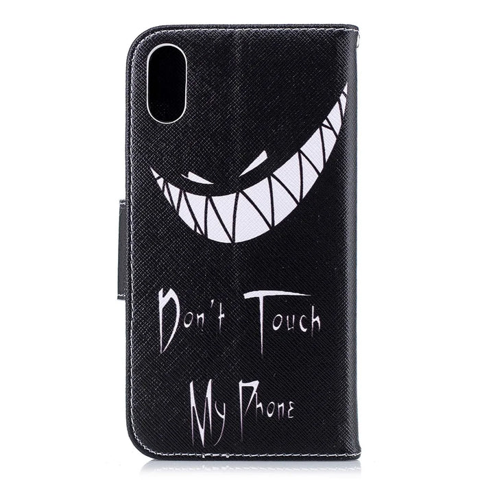 For iPhone XR 6.1 inch Pattern Printing PU Leather Protection Cell Phone Case - Don't Touch My Phone - 3