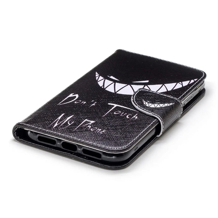 For iPhone XR 6.1 inch Pattern Printing PU Leather Protection Cell Phone Case - Don't Touch My Phone - 6