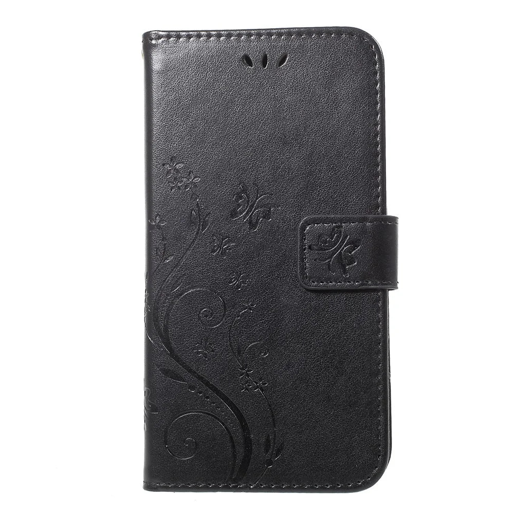 Imprint Butterfly Flower Stand Wallet Leather Case for iPhone XR 6.1 inch - Black - 2