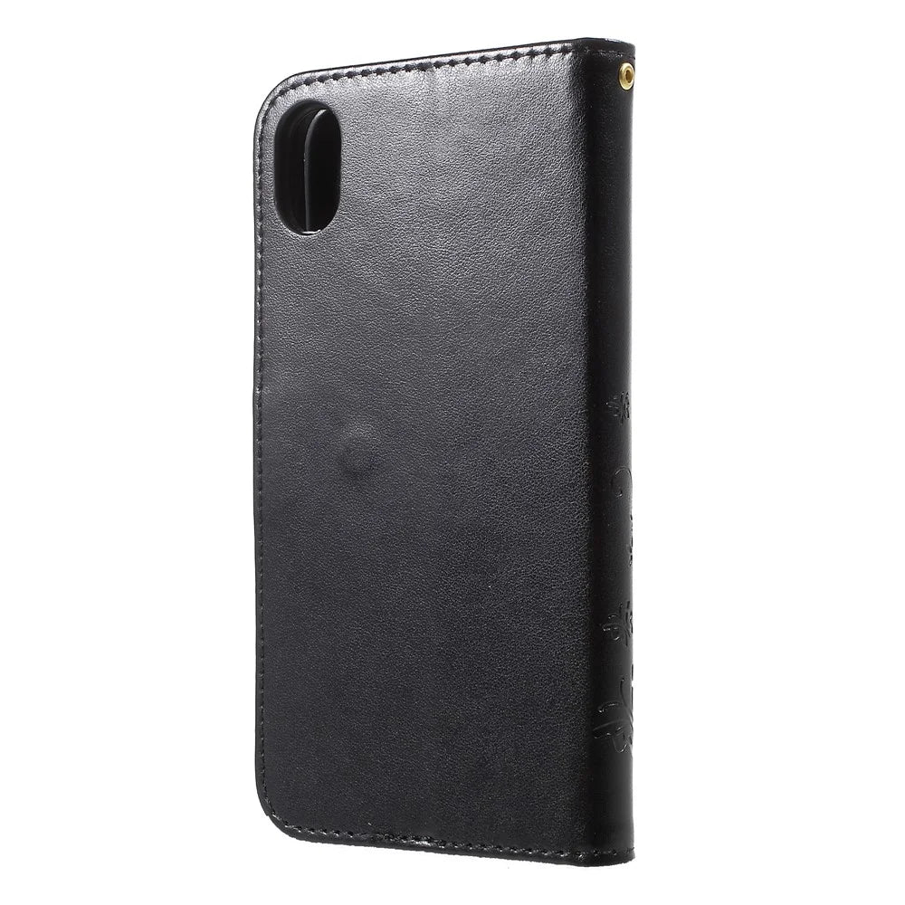 Imprint Butterfly Flower Stand Wallet Leather Case for iPhone XR 6.1 inch - Black - 3
