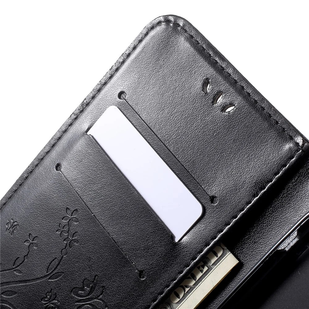 Imprint Butterfly Flower Stand Wallet Leather Case for iPhone XR 6.1 inch - Black - 7