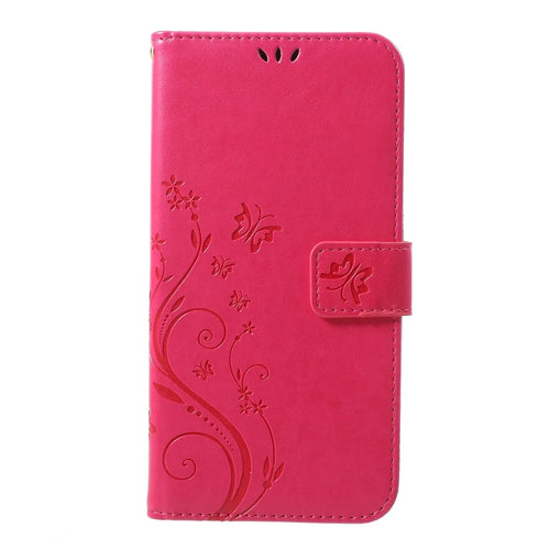 For iPhone XS Max 6.5 inch Imprint Butterfly Flower Stand Wallet Leather Cover with Strap - Rose - 1