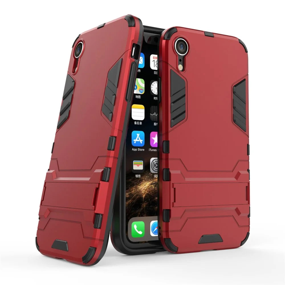 Cool Guard Plastic TPU Hybrid Cell Phone Case with Kickstand for iPhone XR 6.1 inch - Red - 1
