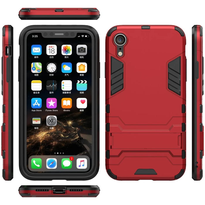 Cool Guard Plastic TPU Hybrid Cell Phone Case with Kickstand for iPhone XR 6.1 inch - Red - 4