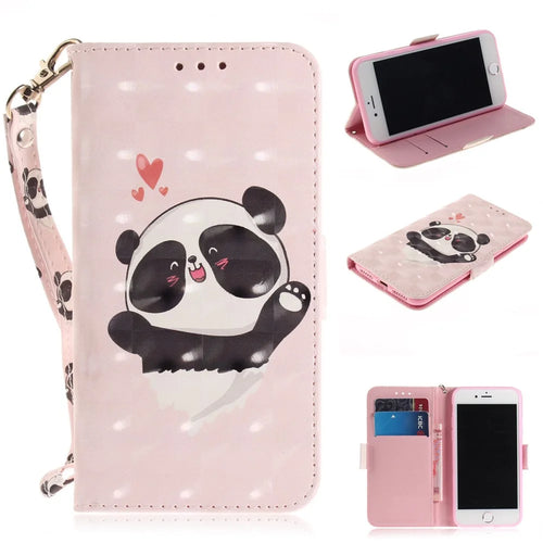 Pattern Printing Light Spot Decor Wallet Leather Stand Case for iPhone 7/8/SE (2022)/SE (2020) - Panda and Hearts - 1