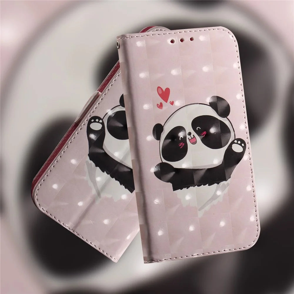 Pattern Printing Light Spot Decor Wallet Leather Stand Case for iPhone 7/8/SE (2022)/SE (2020) - Panda and Hearts - 2