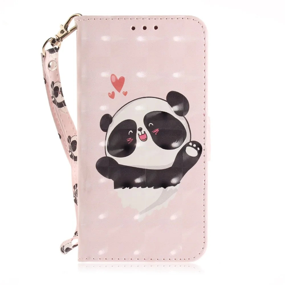 Pattern Printing Light Spot Decor Wallet Leather Stand Case for iPhone 7/8/SE (2022)/SE (2020) - Panda and Hearts - 3