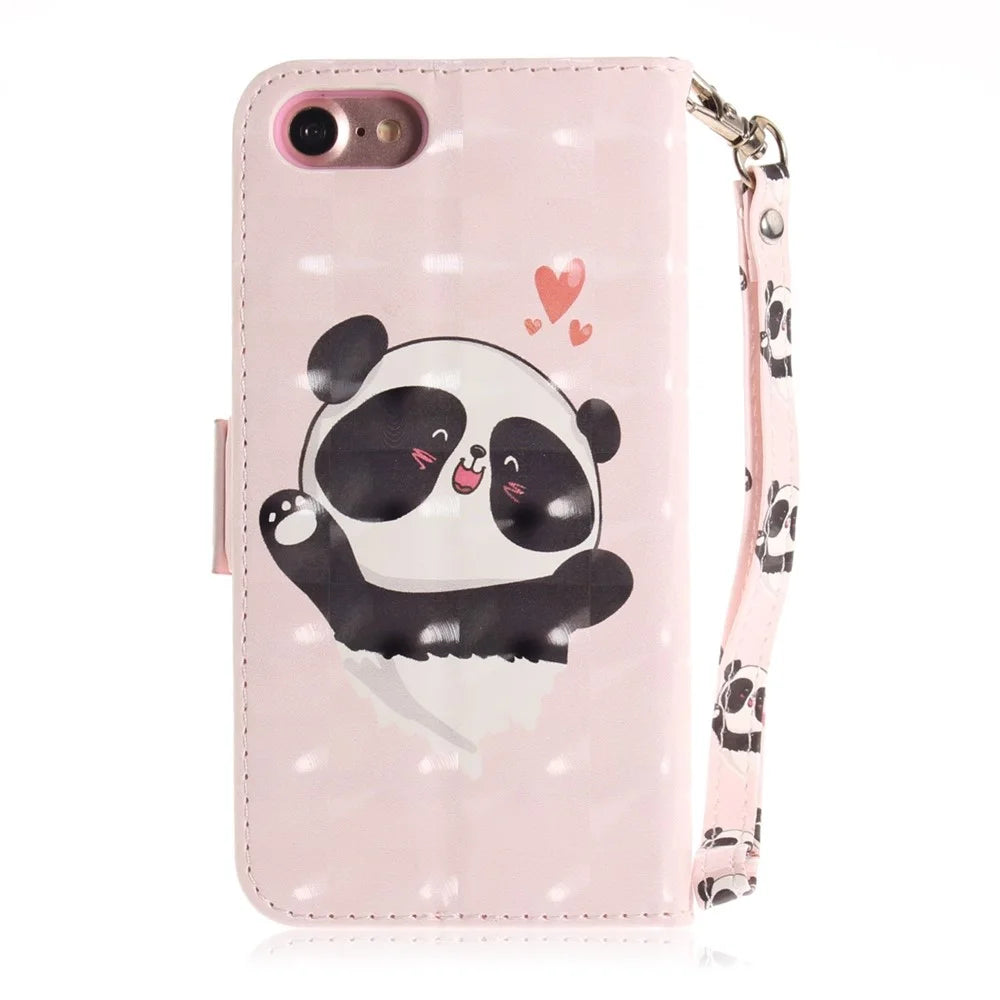 Pattern Printing Light Spot Decor Wallet Leather Stand Case for iPhone 7/8/SE (2022)/SE (2020) - Panda and Hearts - 4