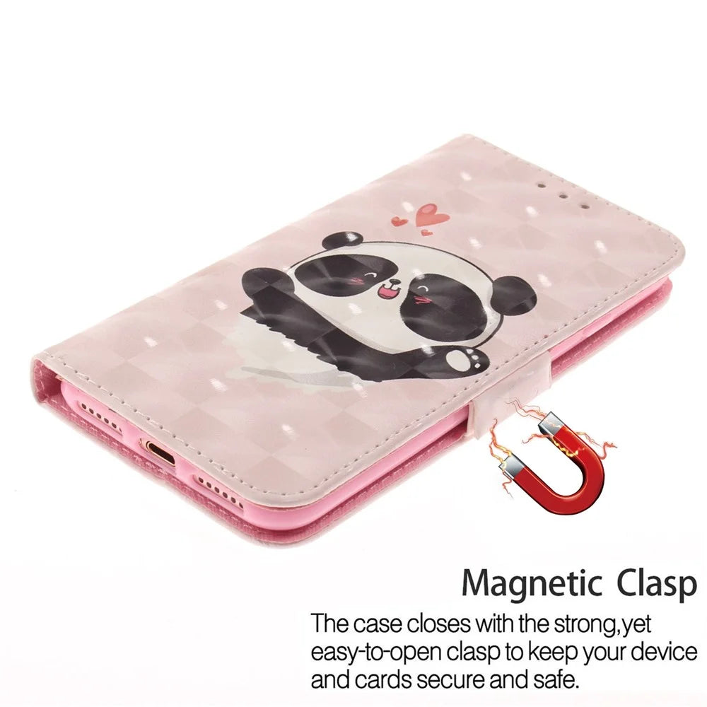 Pattern Printing Light Spot Decor Wallet Leather Stand Case for iPhone 7/8/SE (2022)/SE (2020) - Panda and Hearts - 5