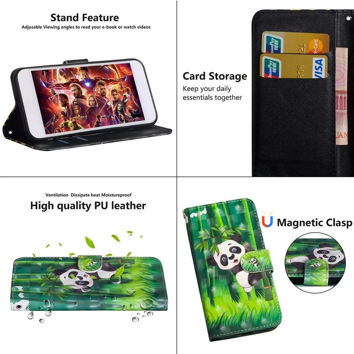 Pattern Printing Leather Wallet Shell for iPhone XR 6.1 inch - Panda Pattern - 7