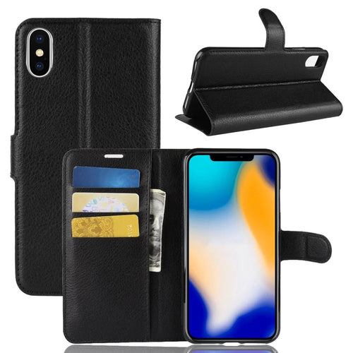 Litchi Texture Wallet Stand Leather Protective Phone Case for iPhone XS Max 6.5 inch - Black - 1