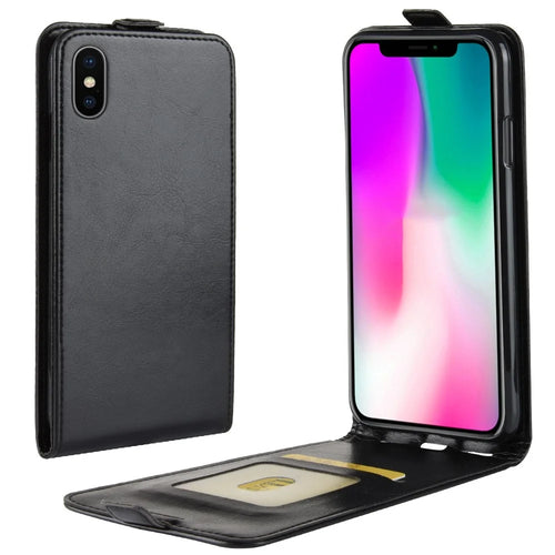 Crazy Horse Vertical Flip Card Holder Leather Case for iPhone XR 6.1-inch - Black - 1
