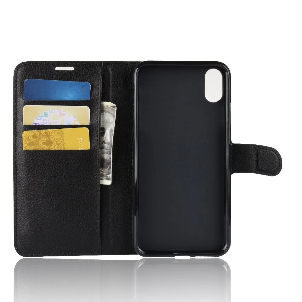 Litchi Texture Wallet Stand Leather Flip Case for iPhone Xs Max 6.5-inch - Black - 3