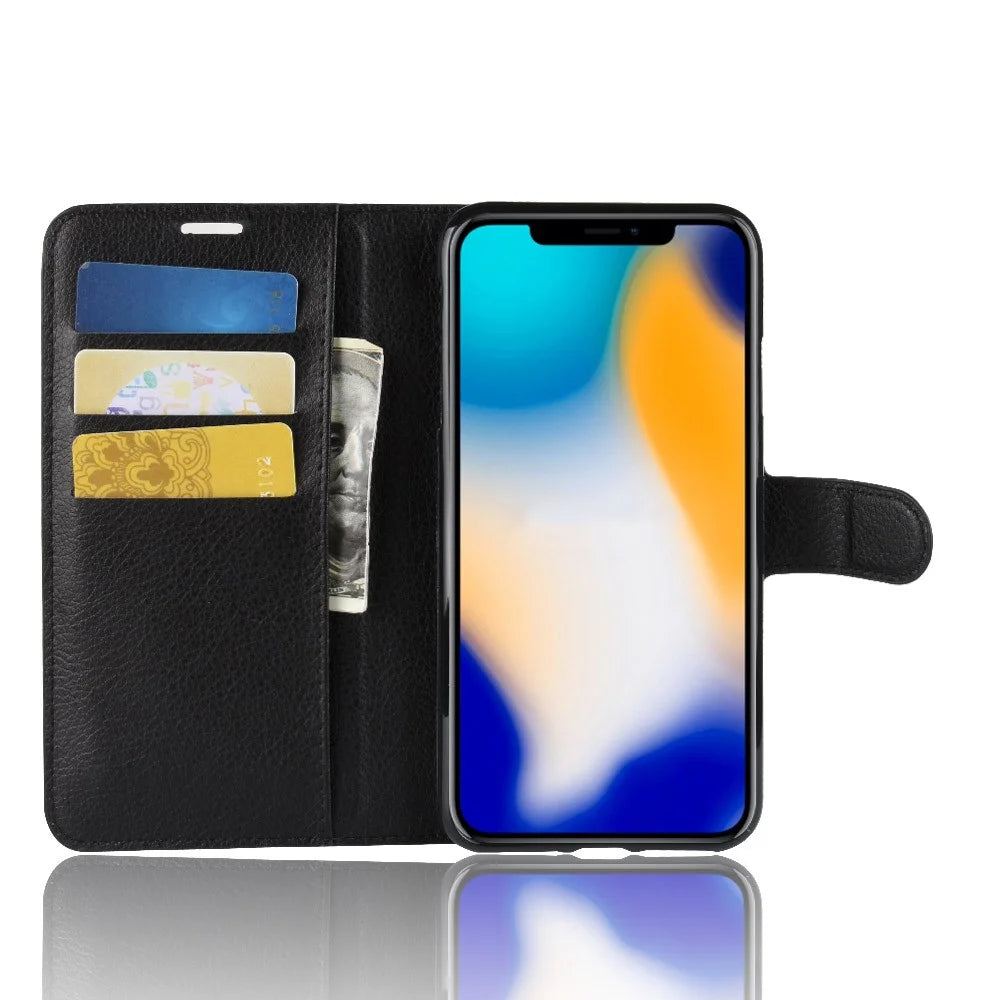 Litchi Texture Wallet Stand Leather Flip Case for iPhone Xs Max 6.5-inch - Black - 4
