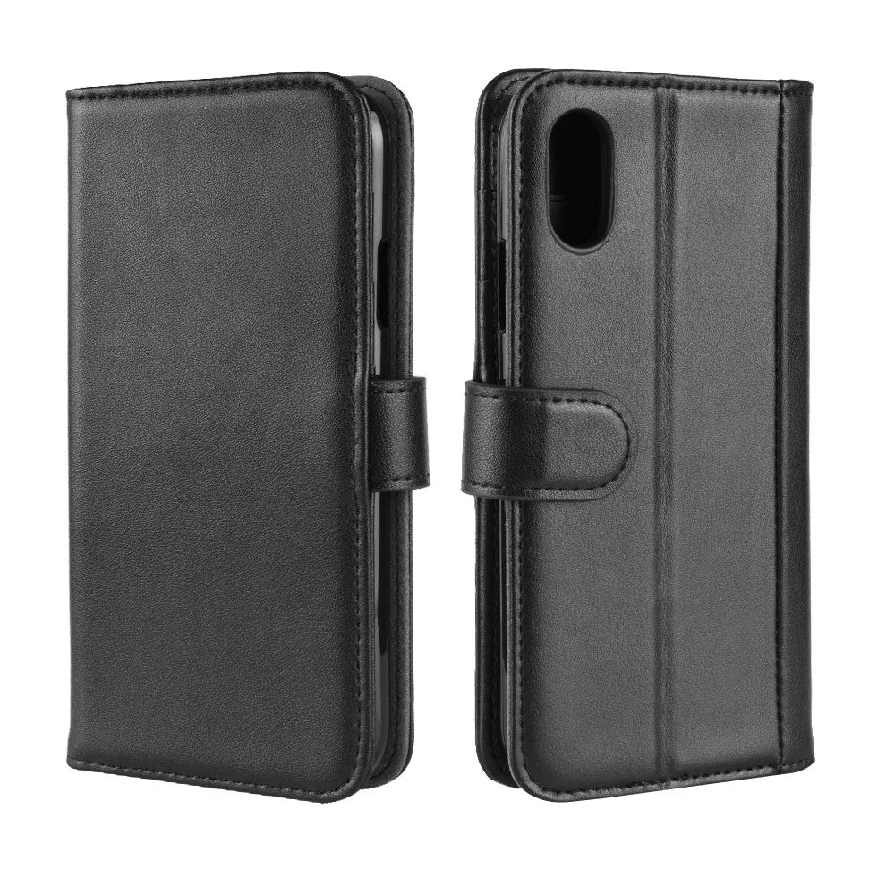For iPhone XS Max Phone Cases Genuine Split Leather Wallet Mobile Cover Stand - Black - 2