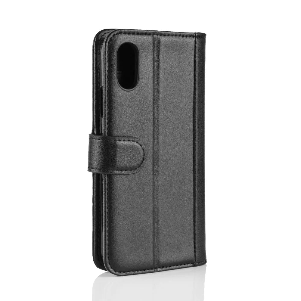 For iPhone XS Max Phone Cases Genuine Split Leather Wallet Mobile Cover Stand - Black - 4