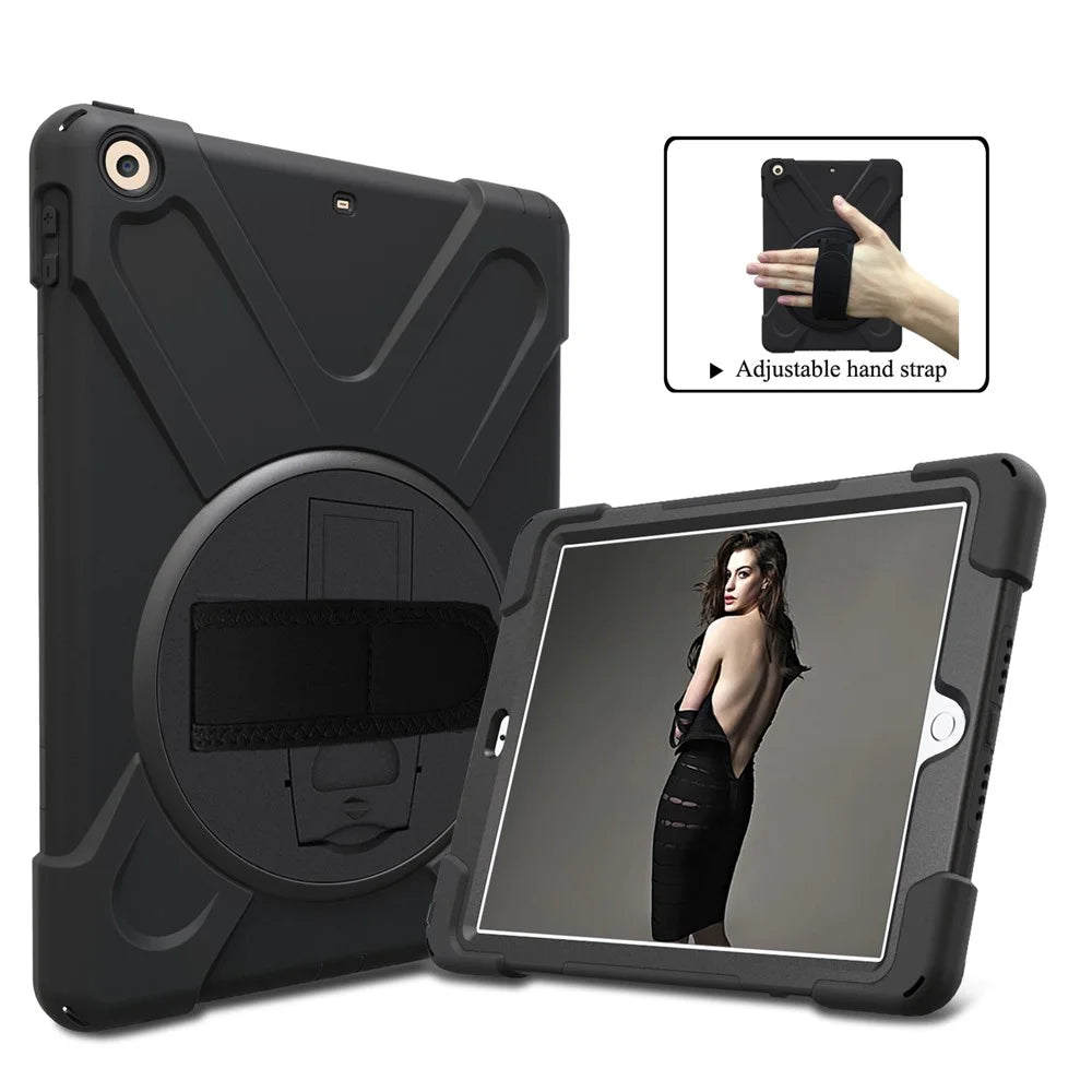 For iPad 9.7 (2018) / 9.7 (2017) X-Shape 360 Degree Swivel PC + TPU Combo Kickstand Case - All Black - 1