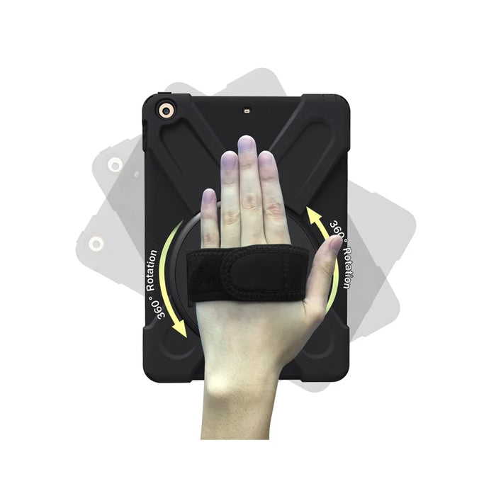 For iPad 9.7 (2018) / 9.7 (2017) X-Shape 360 Degree Swivel PC + TPU Combo Kickstand Case - All Black - 2