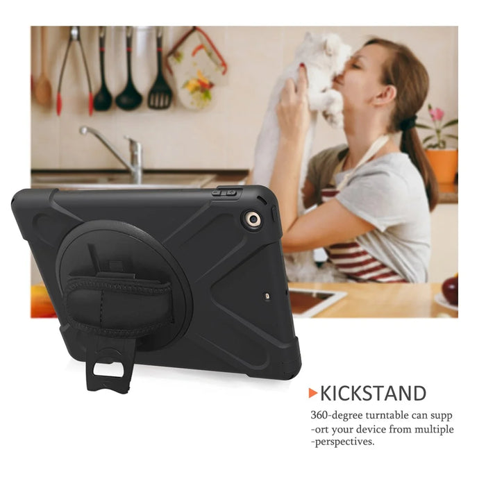 For iPad 9.7 (2018) / 9.7 (2017) X-Shape 360 Degree Swivel PC + TPU Combo Kickstand Case - All Black - 5