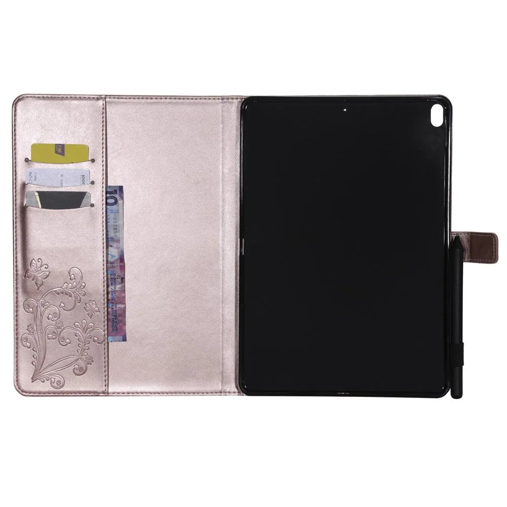 KT Tablet Series-3 Imprint Butterfly Flower Stand Wallet Leather Shell for iPad Air 10.5 (2019)/Pro 10.5 (2017) - Rose Gold - 3