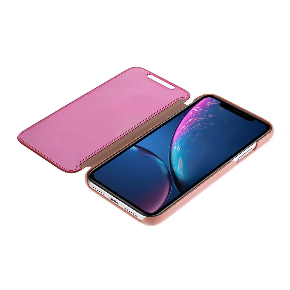 For iPhone XR Flip Leather Cover with Stand Full Body Protective Phone Case - Rose Gold - 5