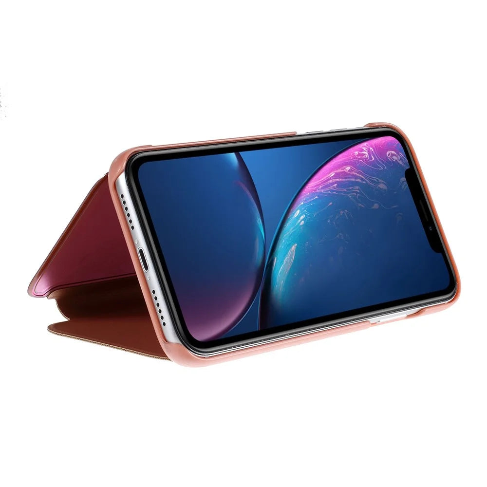 For iPhone XR Flip Leather Cover with Stand Full Body Protective Phone Case - Rose Gold - 7