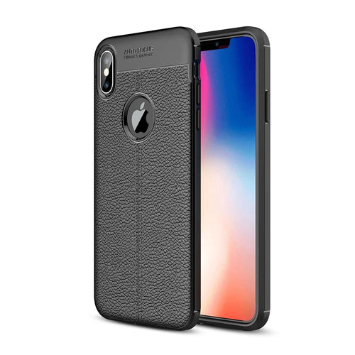 Litchi Skin Soft TPU Protection Case for iPhone XS Max 6.5 inch - Black - 1