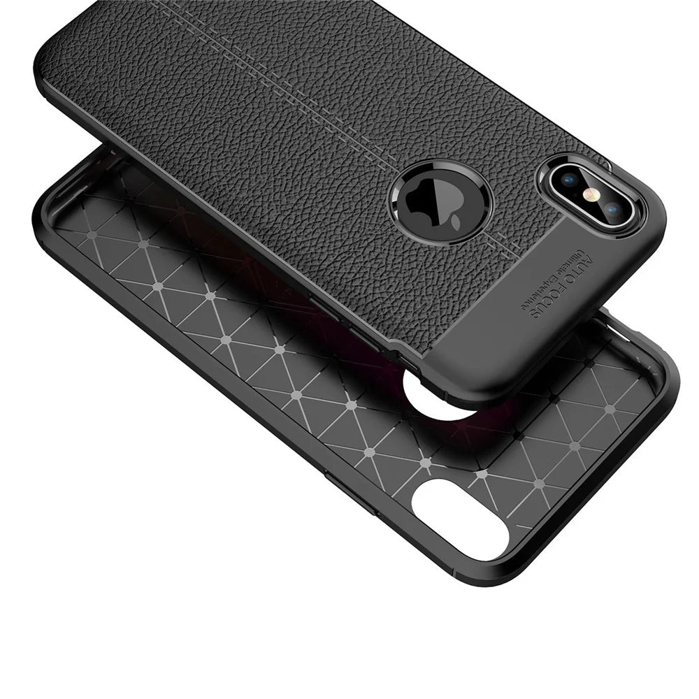 Litchi Skin Soft TPU Protection Case for iPhone XS Max 6.5 inch - Black - 3
