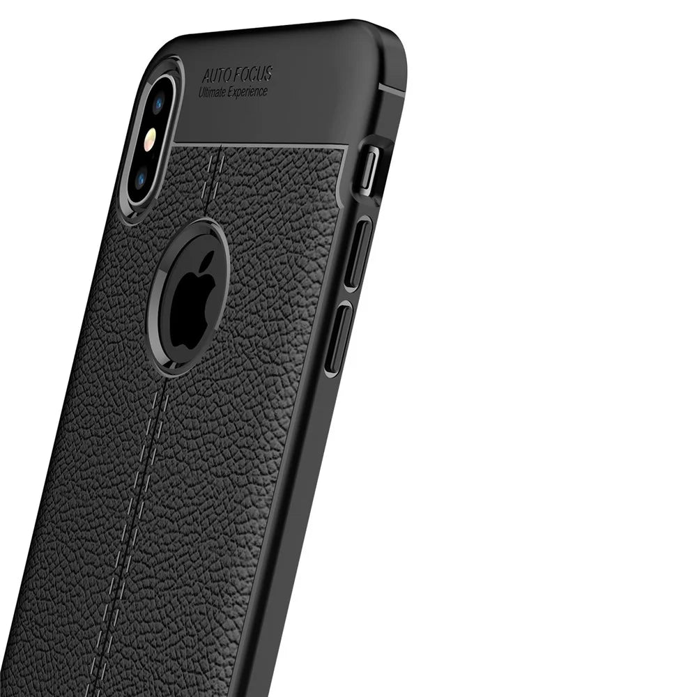 Litchi Skin Soft TPU Protection Case for iPhone XS Max 6.5 inch - Black - 4