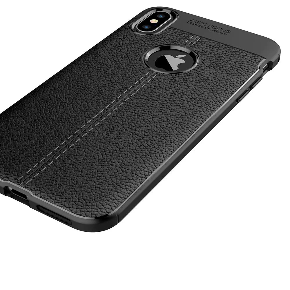 Litchi Skin Soft TPU Protection Case for iPhone XS Max 6.5 inch - Black - 5
