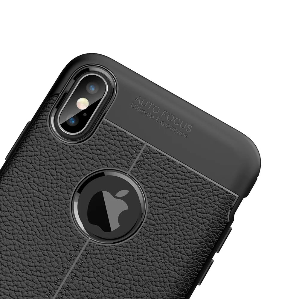Litchi Skin Soft TPU Protection Case for iPhone XS Max 6.5 inch - Black - 6