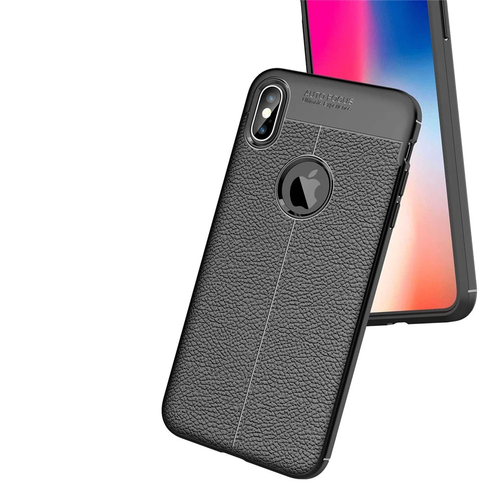 Litchi Skin Soft TPU Protection Case for iPhone XS Max 6.5 inch - Black - 7