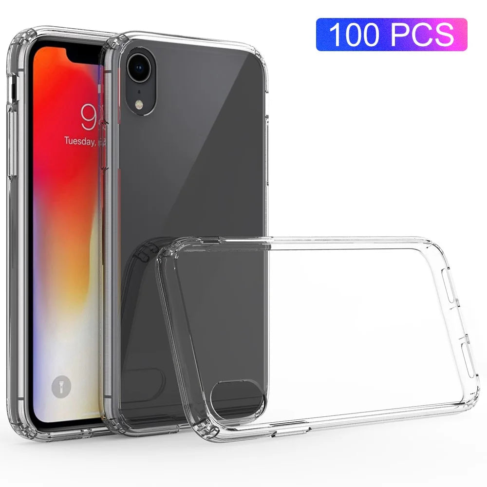 100PCS/Lot Drop-resistant Clear Acrylic + TPU Hybrid Case for iPhone XR 6.1 inch - Transparent - 1