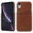 Double Card Slots Holders PU Leather Coated PC Cell Phone Casing for iPhone XR 6.1-inch - Coffee - 1