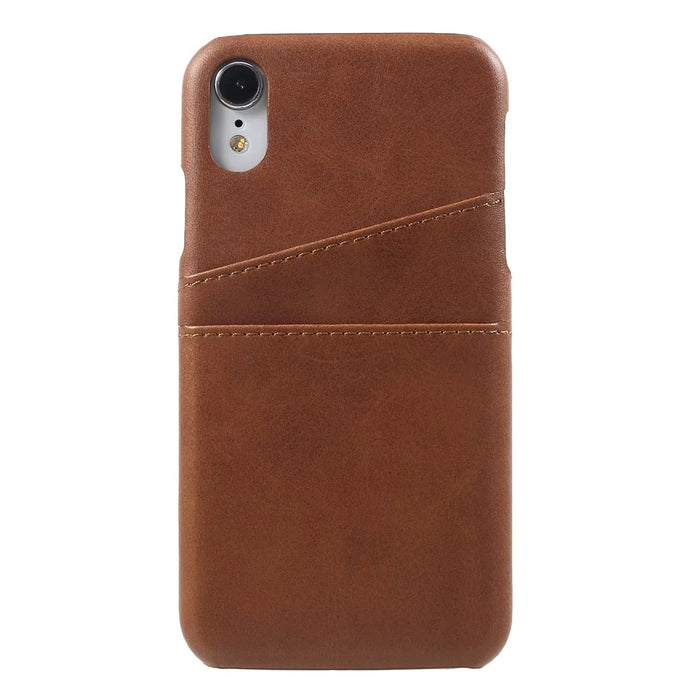 Double Card Slots Holders PU Leather Coated PC Cell Phone Casing for iPhone XR 6.1-inch - Coffee - 2