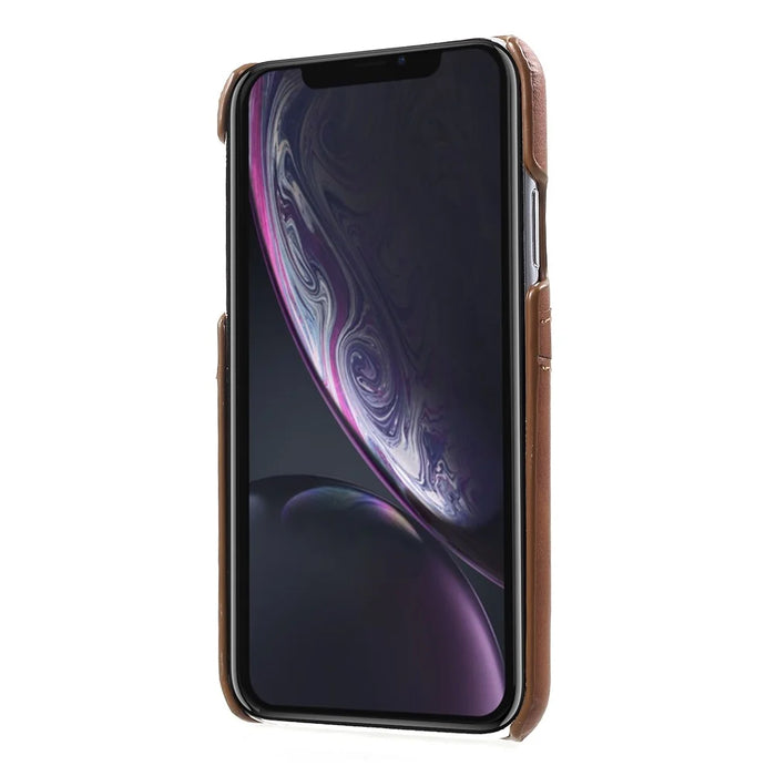 Double Card Slots Holders PU Leather Coated PC Cell Phone Casing for iPhone XR 6.1-inch - Coffee - 3