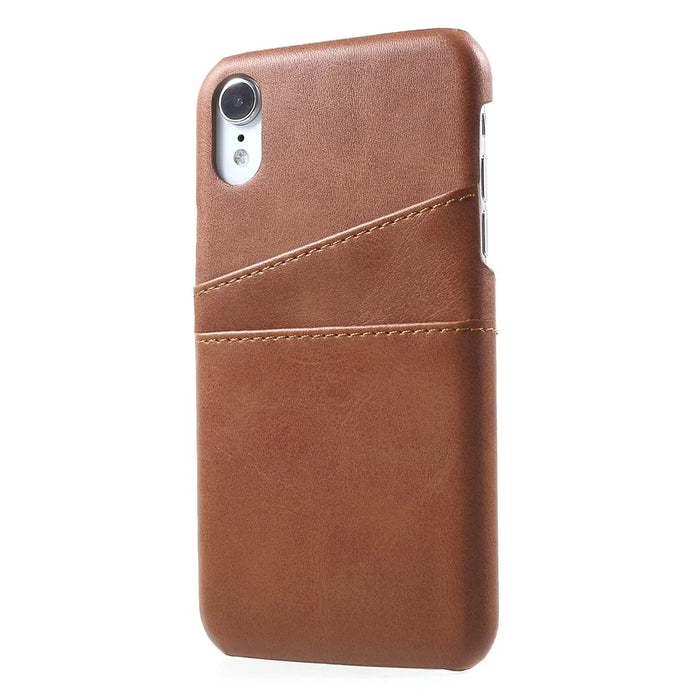 Double Card Slots Holders PU Leather Coated PC Cell Phone Casing for iPhone XR 6.1-inch - Coffee - 4