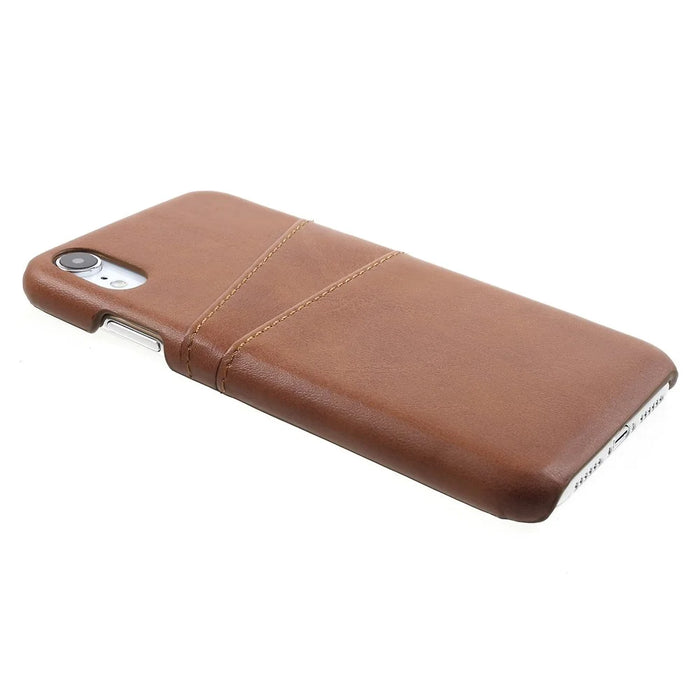 Double Card Slots Holders PU Leather Coated PC Cell Phone Casing for iPhone XR 6.1-inch - Coffee - 5