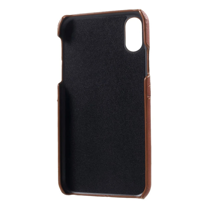 Double Card Slots Holders PU Leather Coated PC Cell Phone Casing for iPhone XR 6.1-inch - Coffee - 6