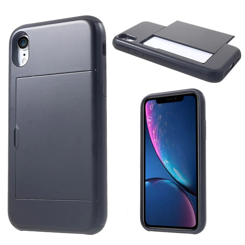 Plastic + TPU Hybrid Cover with Card Slot for iPhone XR 6.1 inch - Black - 1