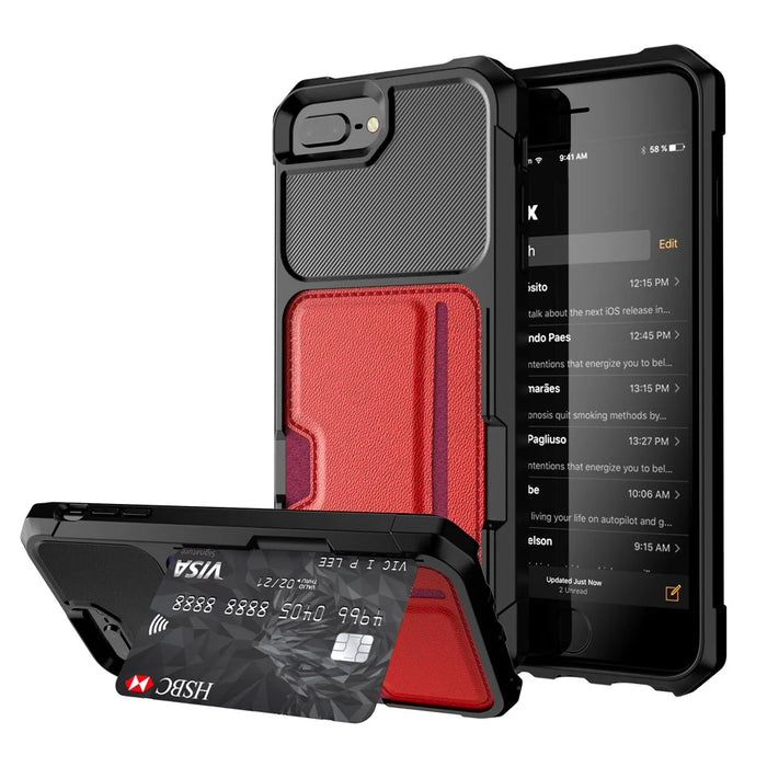 PU Leather Coated PC TPU Hybrid Mobile Phone Shell for iPhone 8 Plus / 7 Plus / 6s Plus / 6 Plus - Red - 2