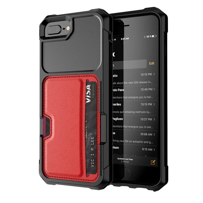 PU Leather Coated PC TPU Hybrid Mobile Phone Shell for iPhone 8 Plus / 7 Plus / 6s Plus / 6 Plus - Red - 3
