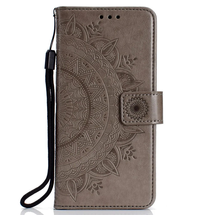 Imprinted Mandala Pattern Wallet Leather Case for iPhone XS Max 6.5 inch - Grey - 2